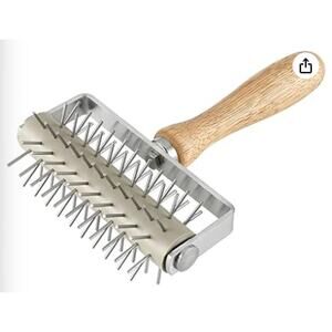 Pizza Dough Roller Docker with Wood Handle (Stainless Steel)